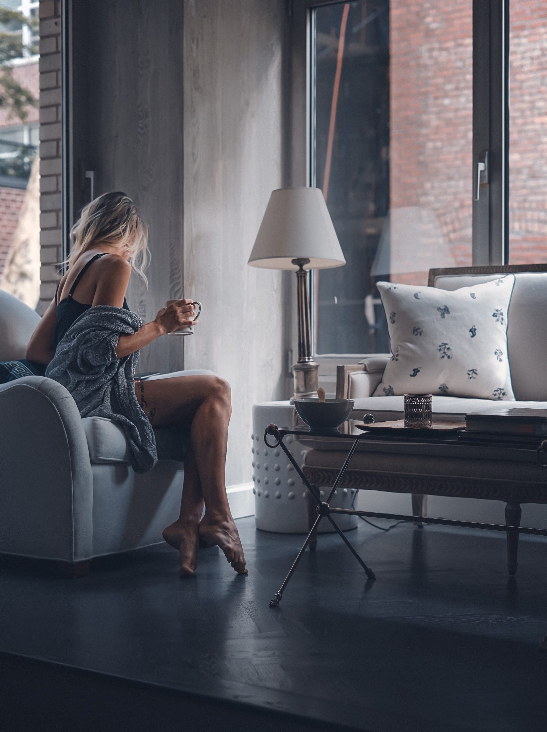 a woman sitting on a chair