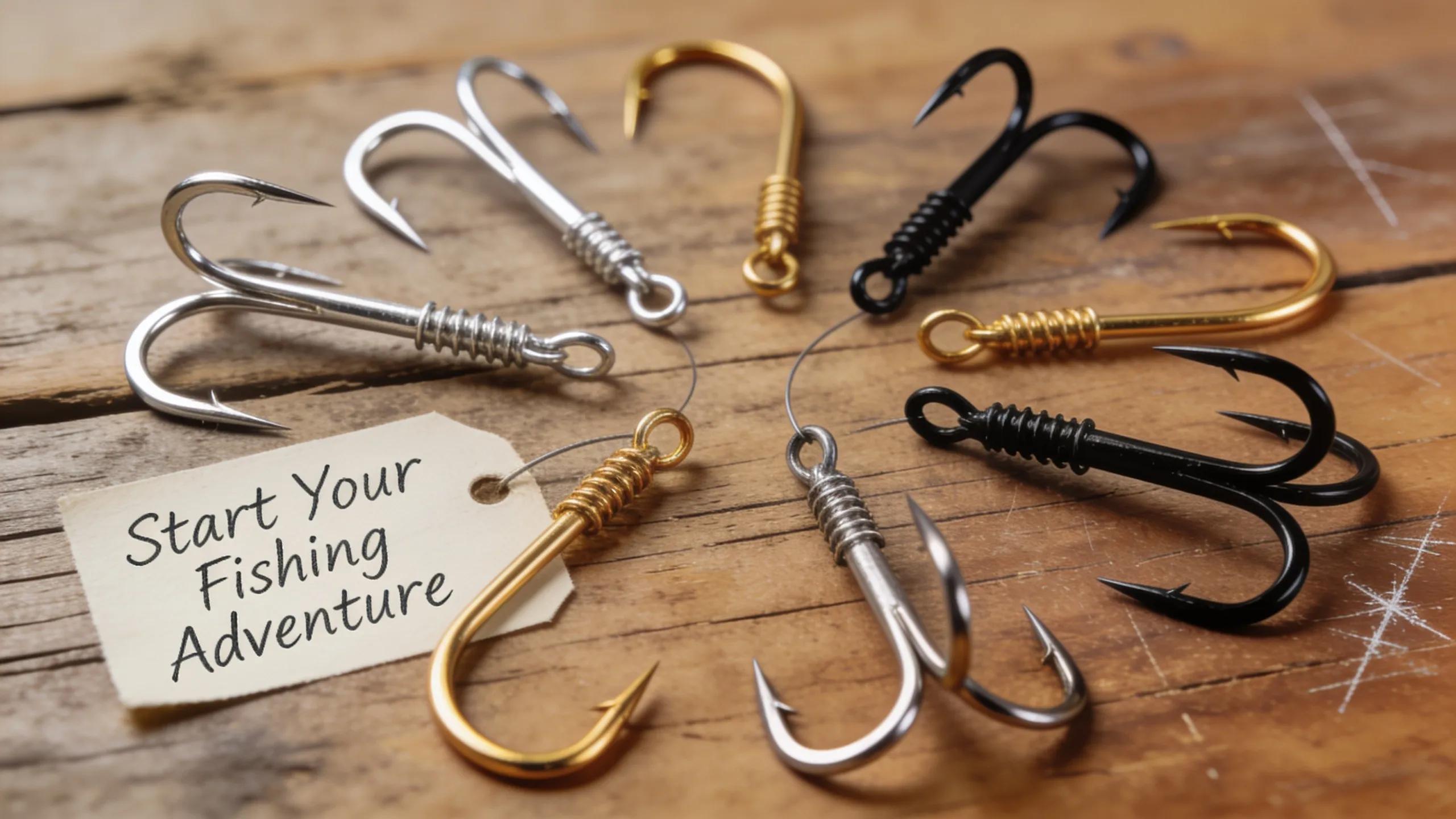 Colorful collection of fishing hooks emphasizing their variety for beginner anglers