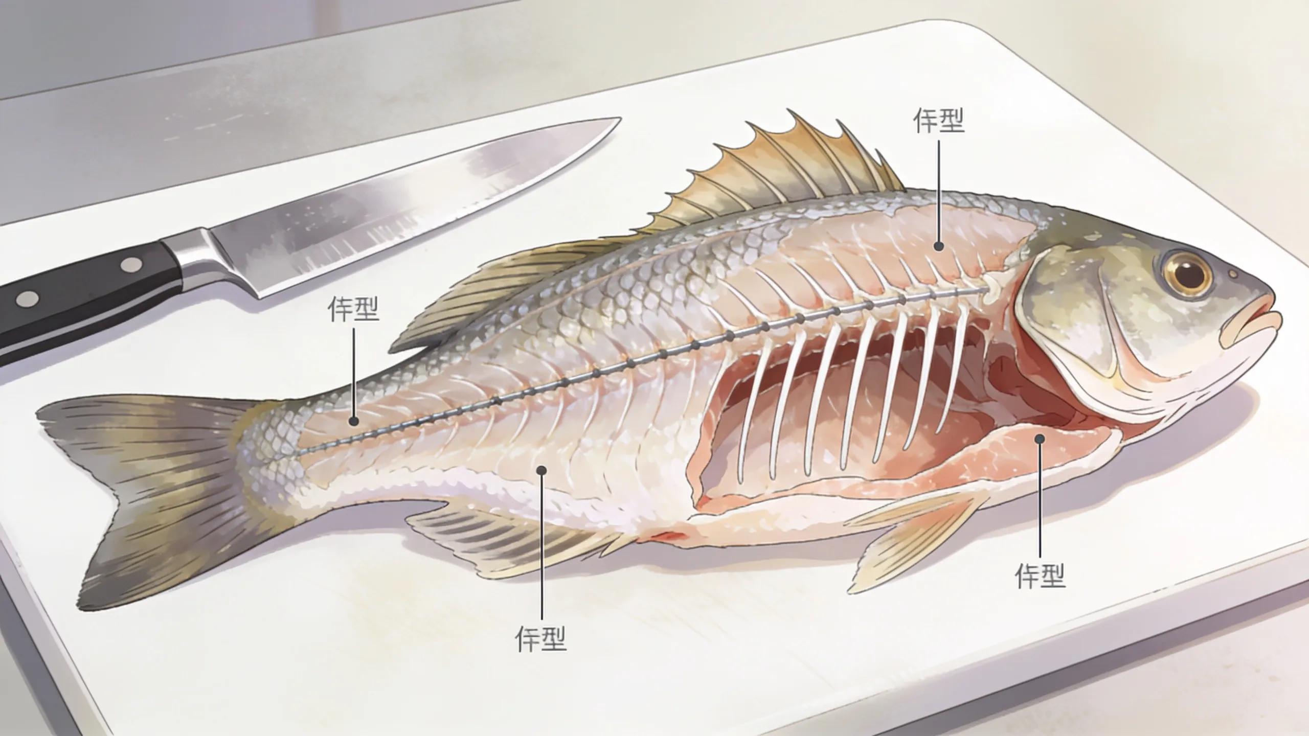 Filleting a fish with a sharp knife in a clean workspace